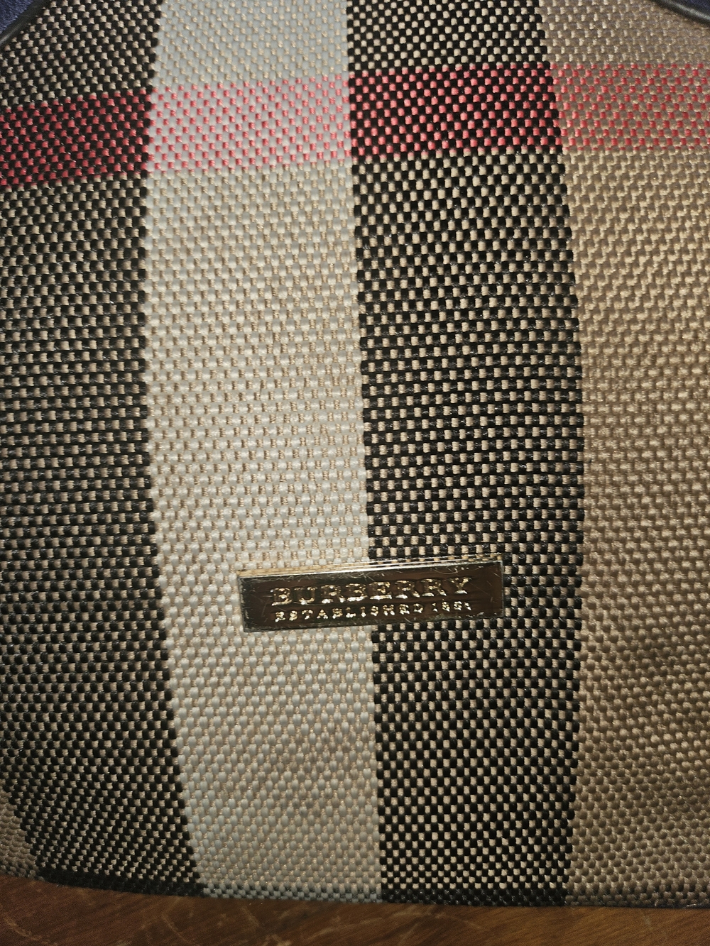 Burberry Navy Leather-Trim Check Shoulder Bag As Is Will Need Cleaned - Picture 2 of 6